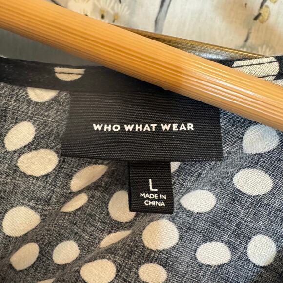 Who What Wear Black and White Polka Dot Boho Dress - Size Large - Picture 5 of 7